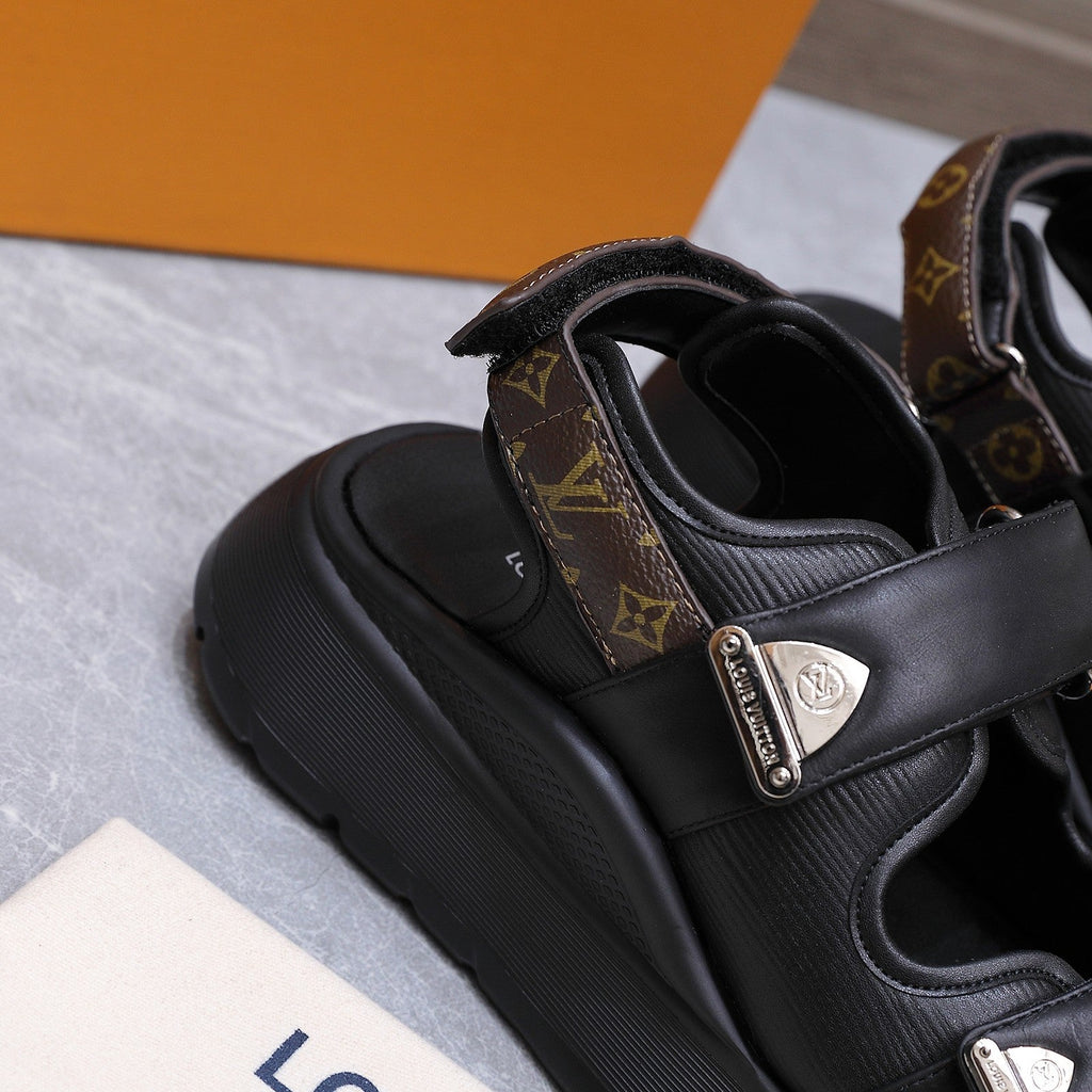 LV 26S CHAMELEON SANDALS 60MM IN BLACK CALFSKIN AND EVA