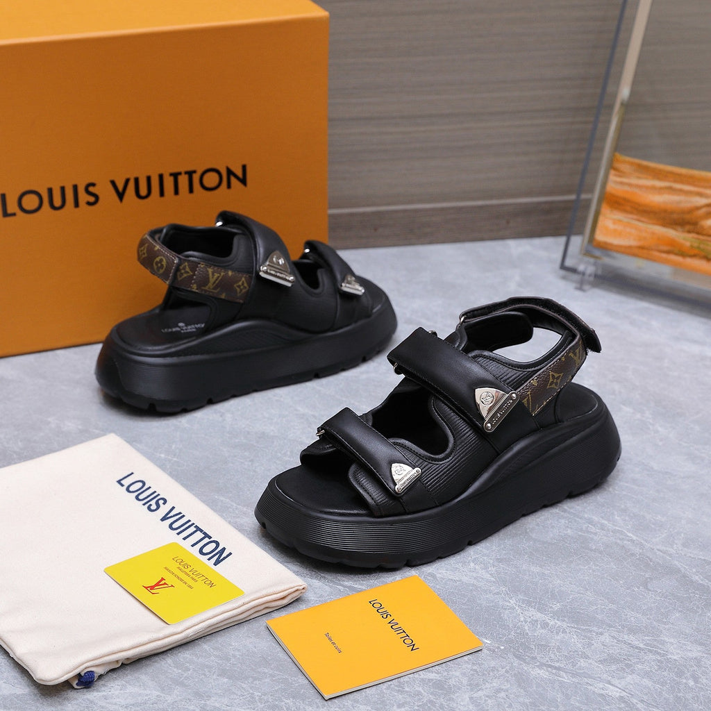 LV 26S CHAMELEON SANDALS 60MM IN BLACK CALFSKIN AND EVA