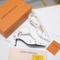 LV 26S ELEGANT T-STRAP HEELS 65MM IN WHITE MULTICOLOR MONOGRAM CALFSKIN GOLD HARDWARE
