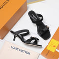 LV 26S SLIDE HEELS 40MM IN BLACK SATIN WITH BOW