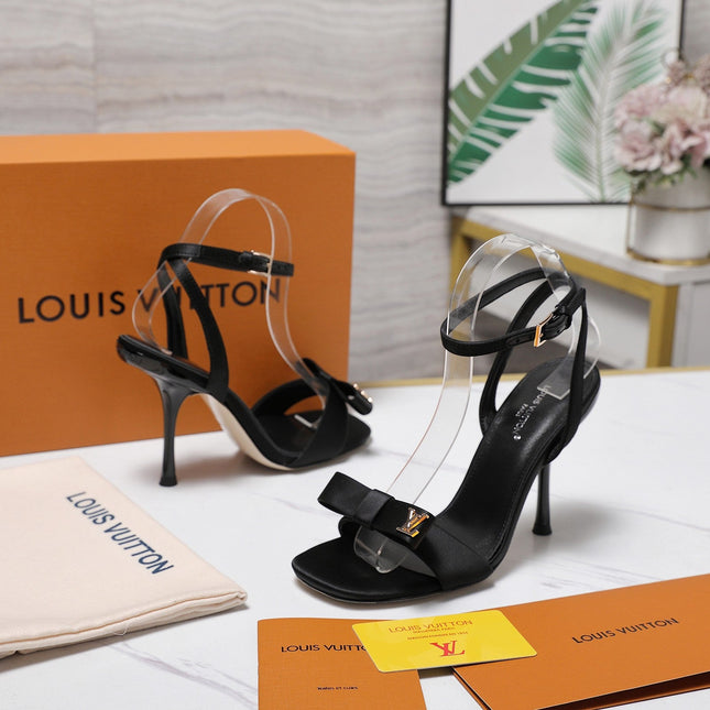 LV 26S 6AM SANDALS 90MM IN BLACK SATIN WITH BOW