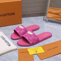 LV 26S FLAT SLIDE SANDALS IN HOT PINK MONOGRAM CANVAS AND CALFSKIN