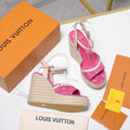 LV 26S HELIOS WEDGE SANDAL 120MM IN FUCHSIA PINK DENIM