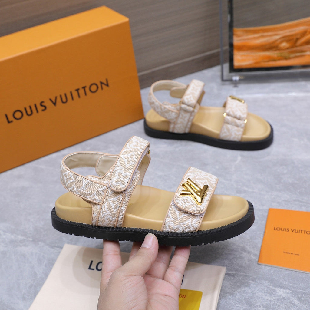 LV 26S SANDALS IN BEIGE MONOGRAM COATED FABRIC GOLD HARDWARE