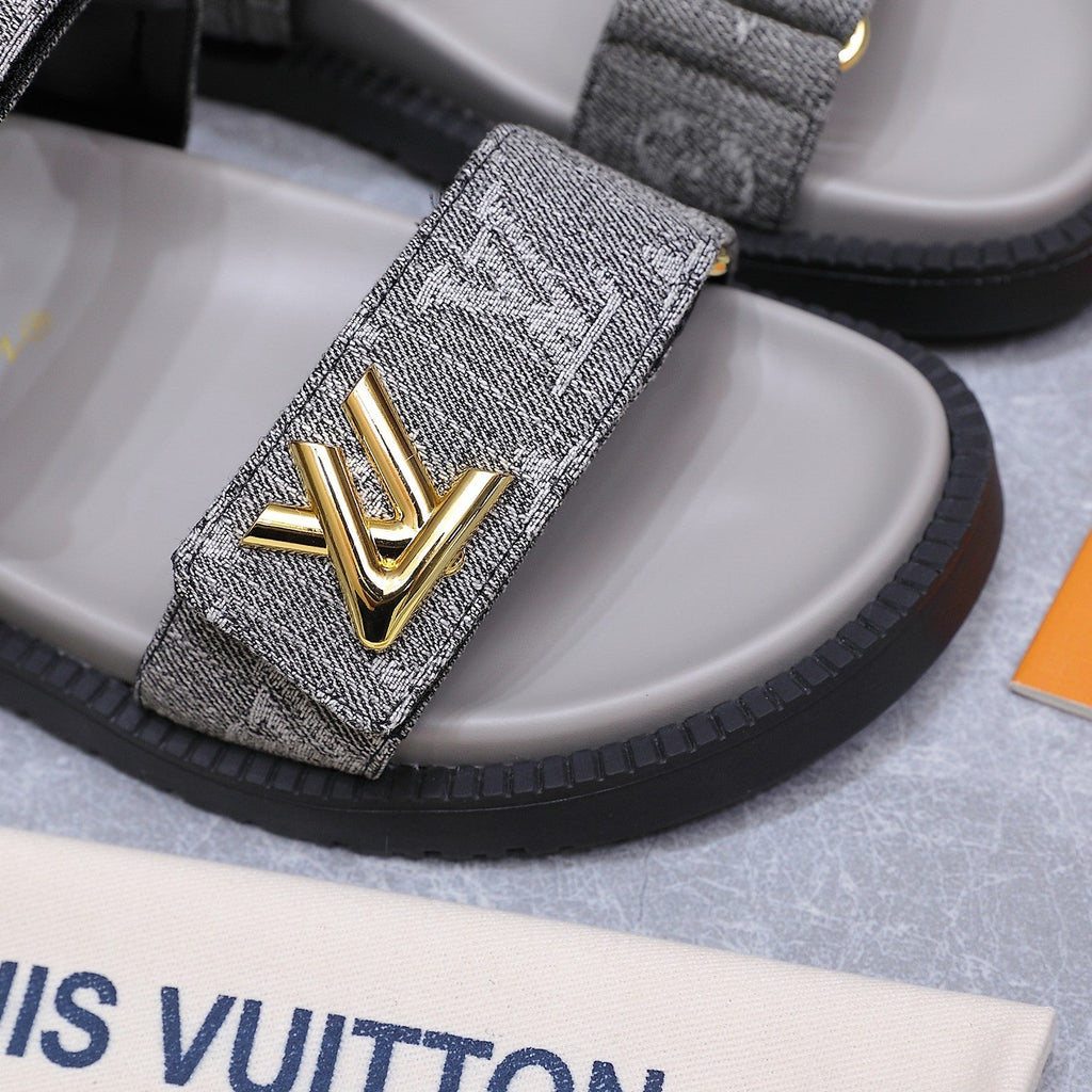 LV 26S SANDALS IN GREY MONOGRAM COATED DENIM GOLD HARDWARE