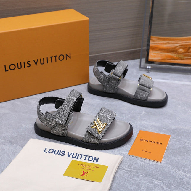 LV 26S SANDALS IN GREY MONOGRAM COATED DENIM GOLD HARDWARE