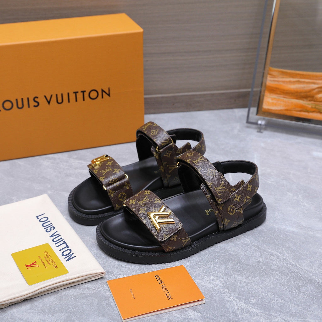 LV 26S SANDALS IN DARK BROWN MONOGRAM COATED CALFSKIN GOLD HARDWARE