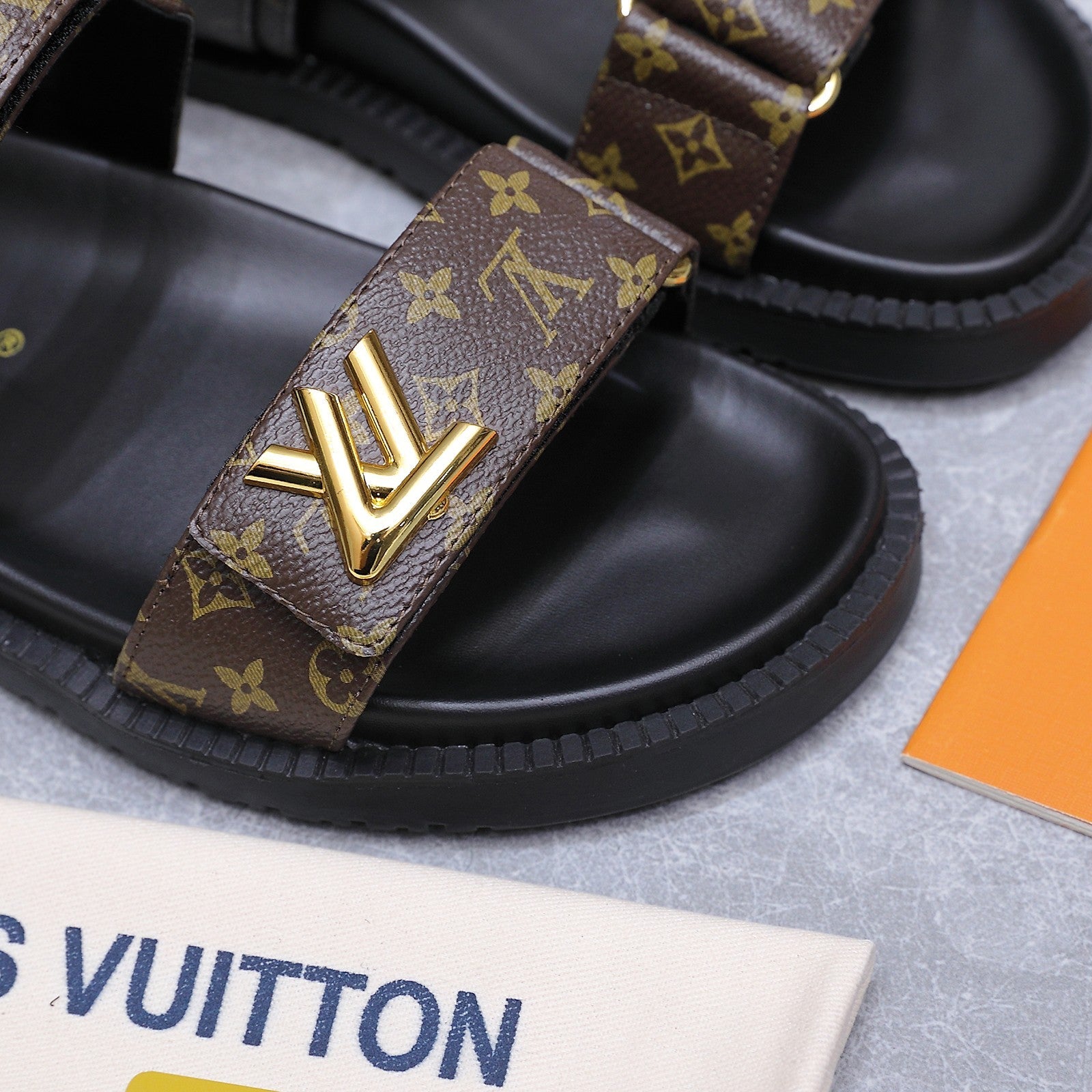LV 26S SANDALS IN DARK BROWN MONOGRAM COATED CALFSKIN GOLD HARDWARE