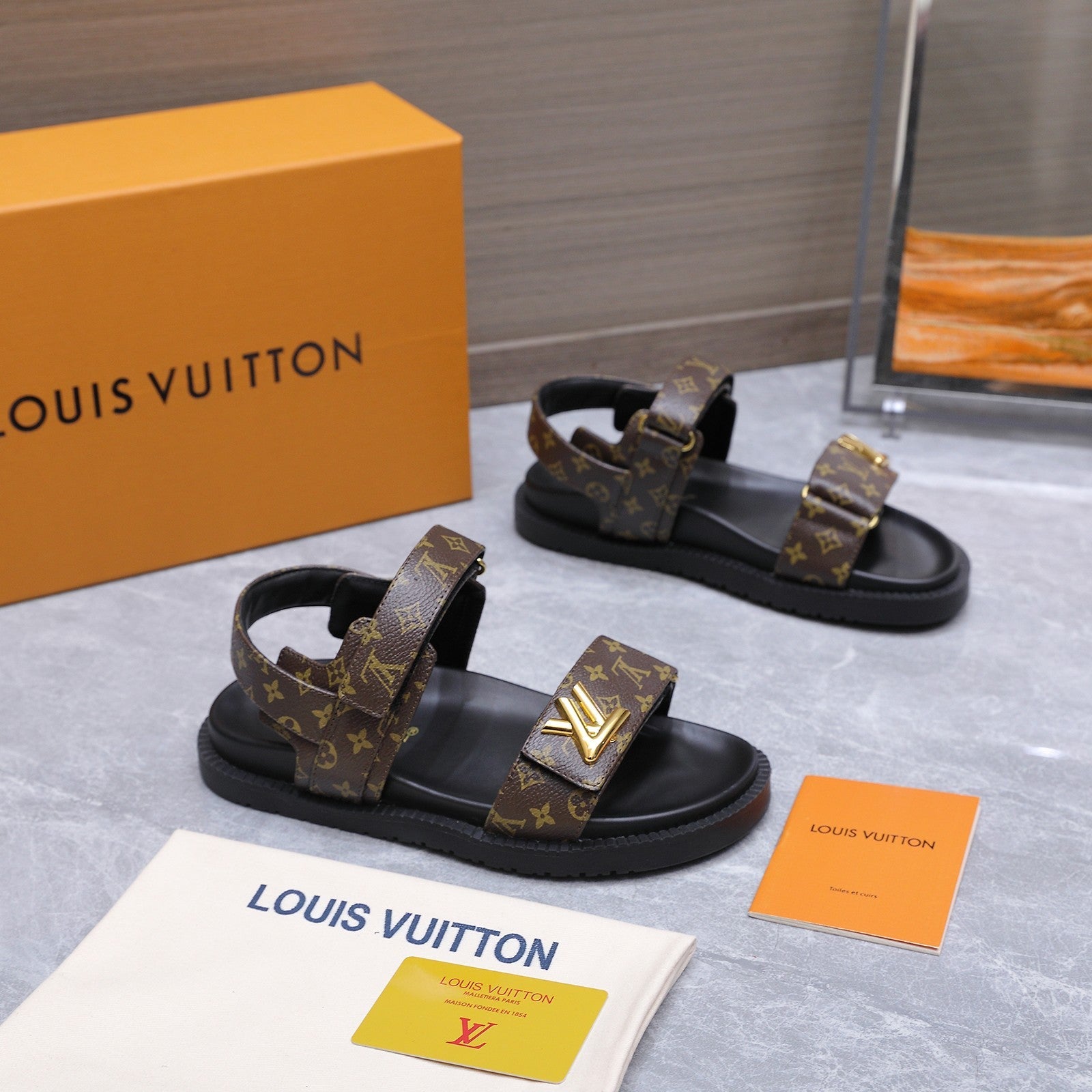 LV 26S SANDALS IN DARK BROWN MONOGRAM COATED CALFSKIN GOLD HARDWARE