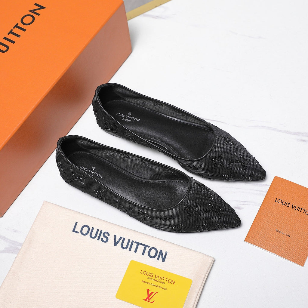 LV 26S GALA FLAT BALLERINA IN BLACK MESH WITH WITH RHINESTONES
