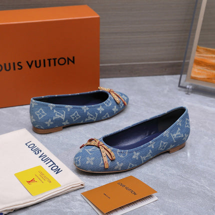 LV 26S BALLET FLATS IN SKY BLUE MONOGRAM DENIM WITH BOW