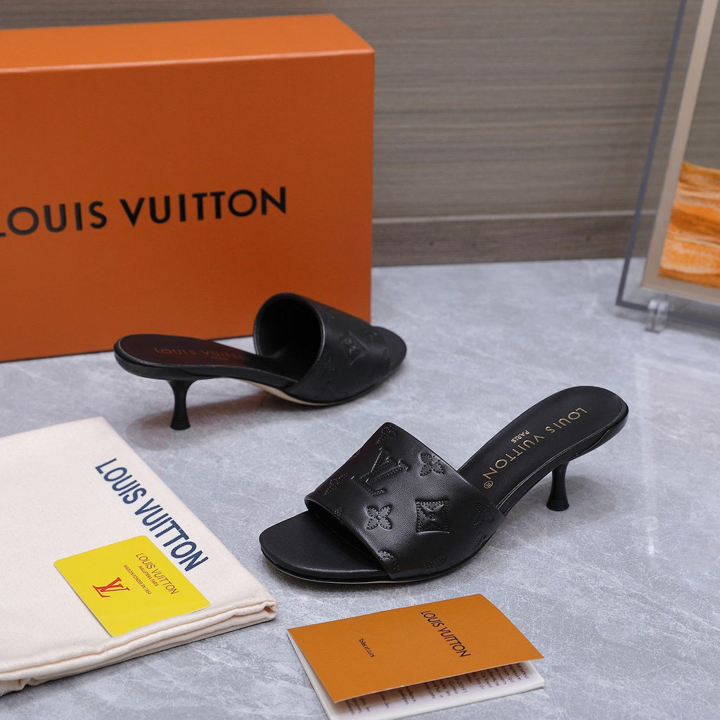 LV 26S 6AM MULE 55MM IN BLACK CALFSKIN EMBOSSED MONOGRAM LOGO