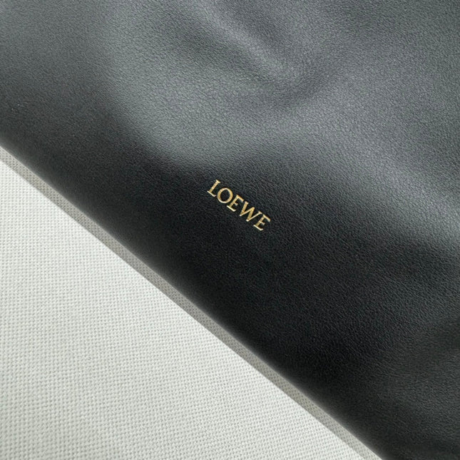 LOEWE 25S LARGE FLAMENCO CLUTCH BAG 30 IN BLACK CALFSKIN