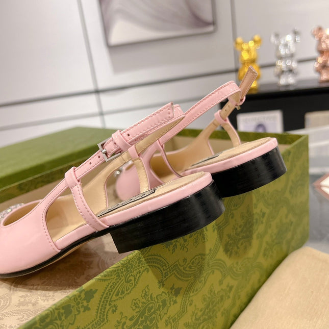 METALIC SLINGBACK FLATS IN ROSE PINK CALFSKIN