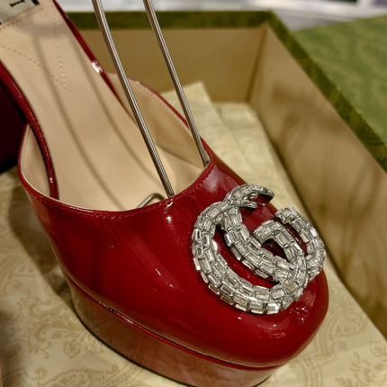 HIGH SANDAL SQUARE HEEL 12 CM IN CHERRY RED CALFSKIN