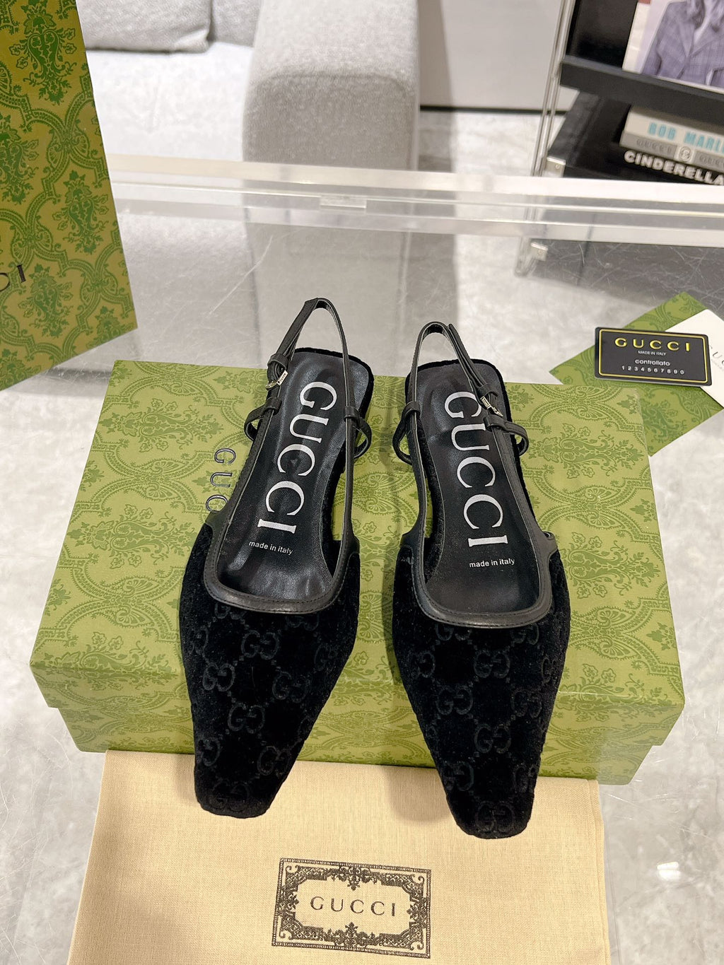 SLINGBACK FLATS IN BLACK VELVET