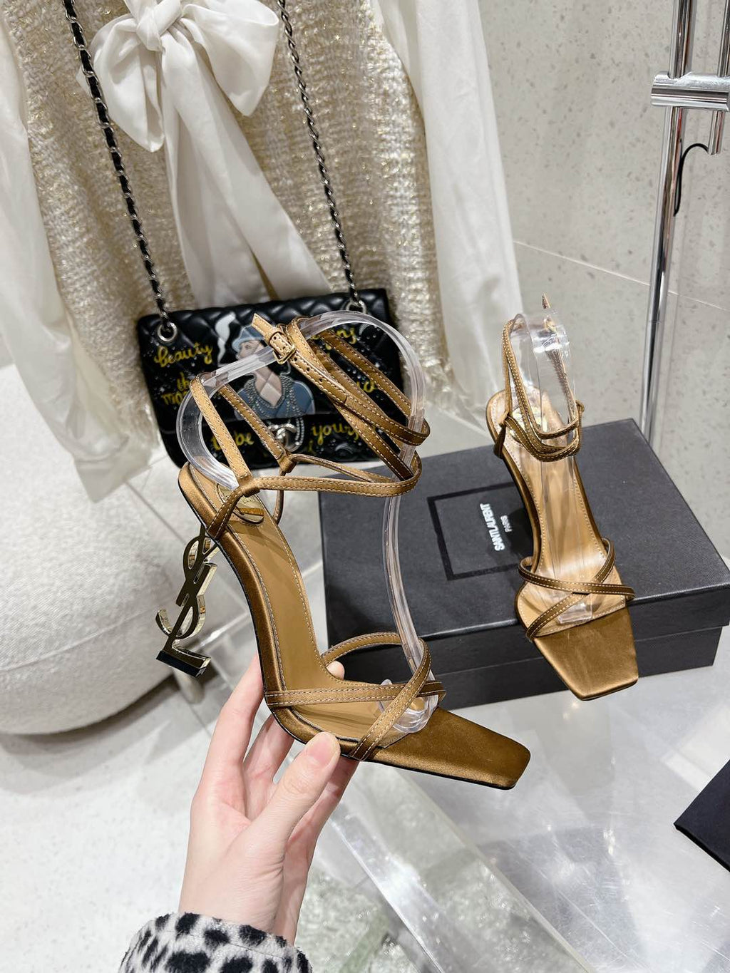 HIGH-HEEL 85 MM SANDAL MULE IN METALLIC GOLD SILK