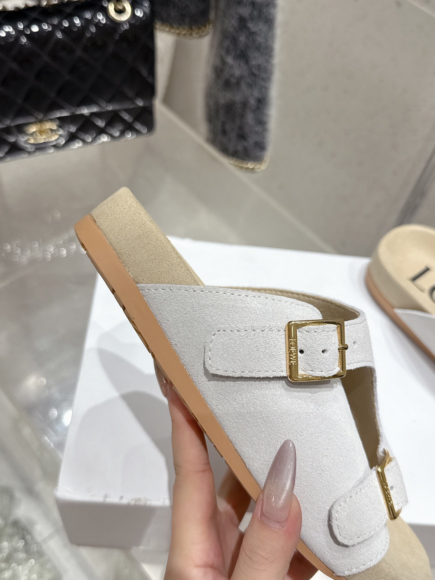 LOEWE 26S EASE SLIDE IN WHITE SUEDE