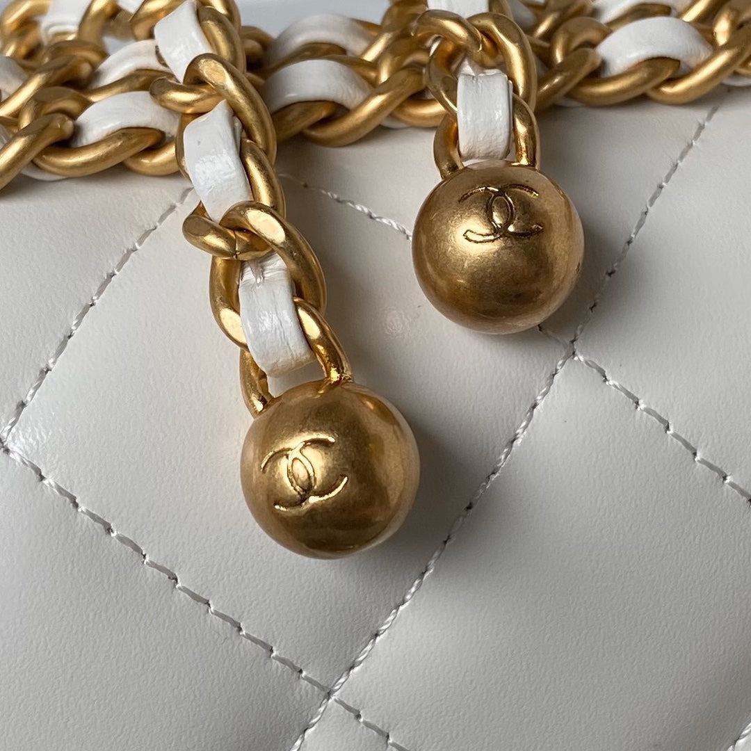 CHANEL 25S MINI FLAP BAG 22 IN WHITE CALFSKIN GOLD HARDWARE