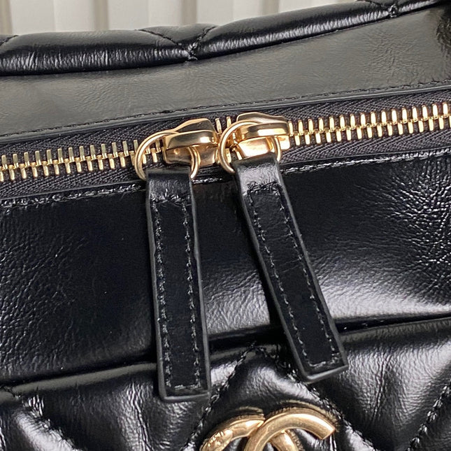 BOWLING BAG 29 IN BLACK SHINY CALFSKIN GOLD HARDWARE