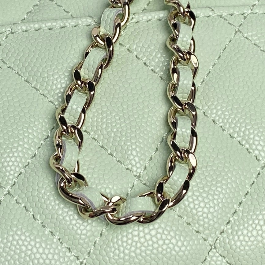 CHANEL 25S KELLY BAG 19 IN LIGHT MINT CALFSKIN GOLD HARDWARE