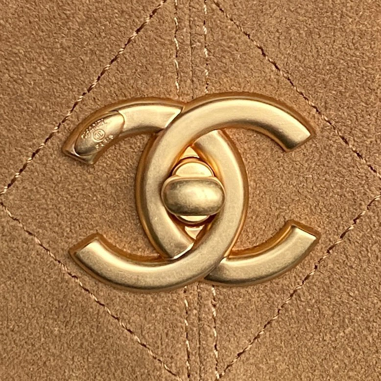 CHANEL 25S HOBO BAG 36 IN BROWN SUEDE AND BLACK CALFSKIN WITH GOLD HARDWARE