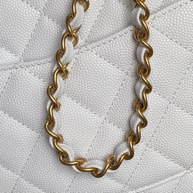 CHANEL 25S FLAP BAG 22 IN WHITE CALFSKIN GOLD HARDWARE