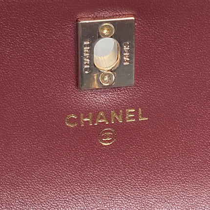 CHANEL 25S MINI FLAP BAG WITH TOP HANDLE 18 IN BURGUNDY LAMBSKIN GOLD HARDWARE