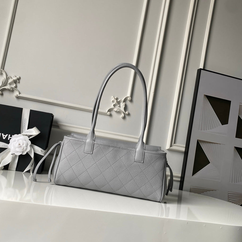 CHANEL 26S BOWLING BAGUETTE BAG 30CM IN GREY CAVIAR CALFSKIN