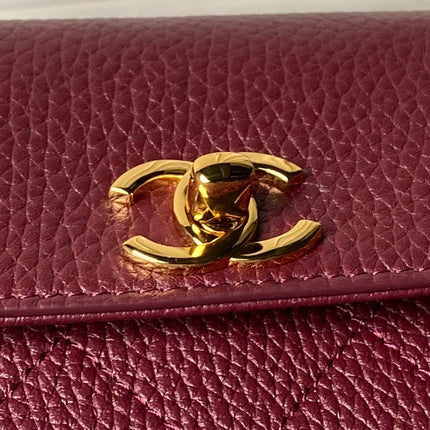 CHANEL 26S BOWLING BAGUETTE BAG 30CM IN BURGUNDY RED CAVIAR CALFSKIN