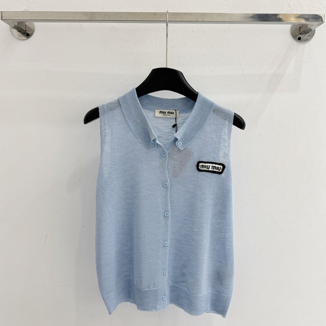 MIUMIU 26S SLEEVELESS KNIT POLO TOP STYLE 1069