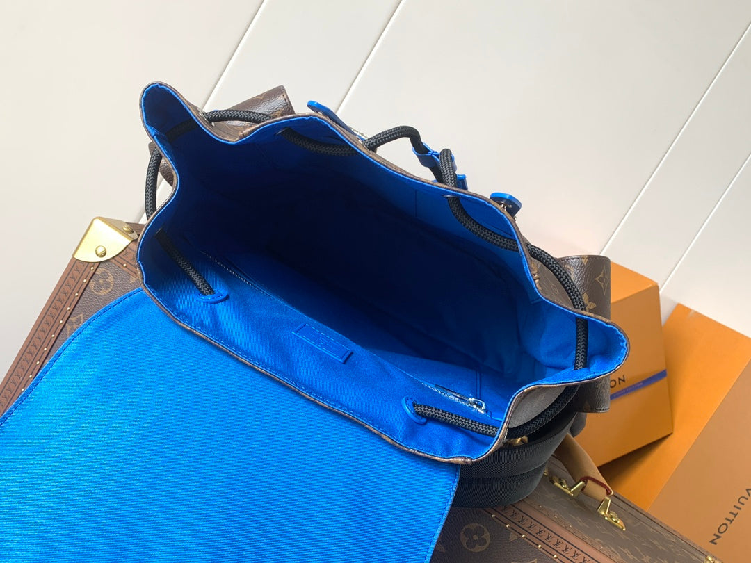 LV 25S CHRISTOPHER BACKPACK 48 IN BROWN AND PERSIAN BLUE CANVAS MONOGRAM