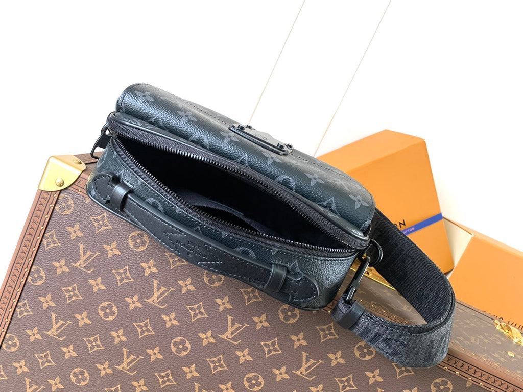 LV 26S S LOCK CROSSBODY BAG 22 IN CHARCOAL GRAY EMBOSSED TAURILLON LEATHER