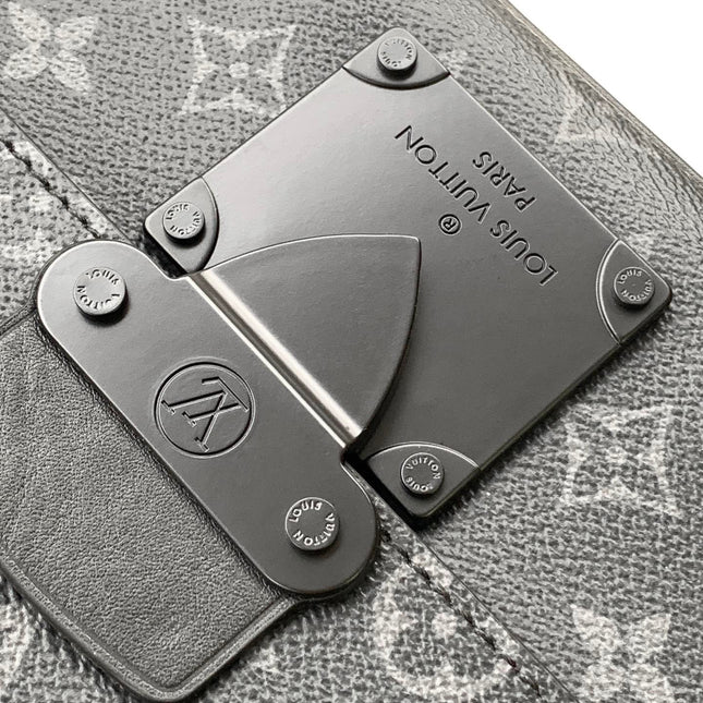 LV 26S S LOCK CROSSBODY BAG 22 IN CHARCOAL GRAY EMBOSSED TAURILLON LEATHER