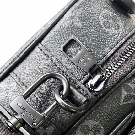 LV 26S S LOCK CROSSBODY BAG 22 IN CHARCOAL GRAY EMBOSSED TAURILLON LEATHER