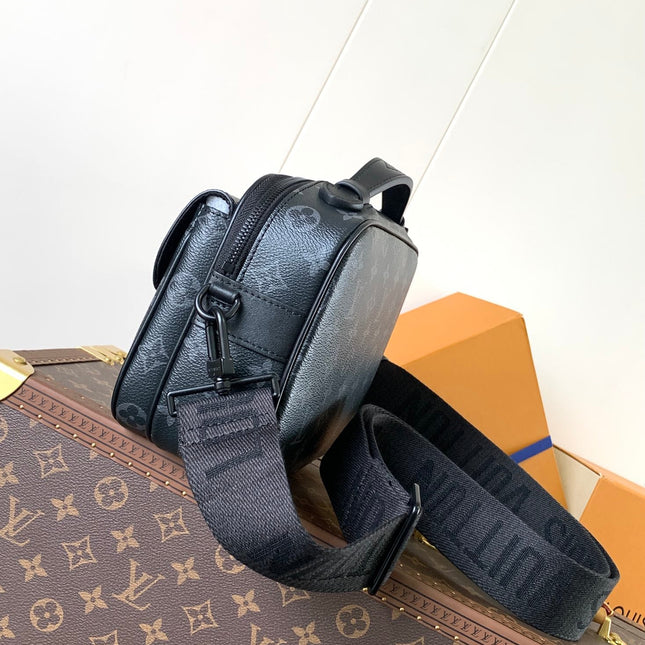 LV 26S S LOCK CROSSBODY BAG 22 IN CHARCOAL GRAY EMBOSSED TAURILLON LEATHER