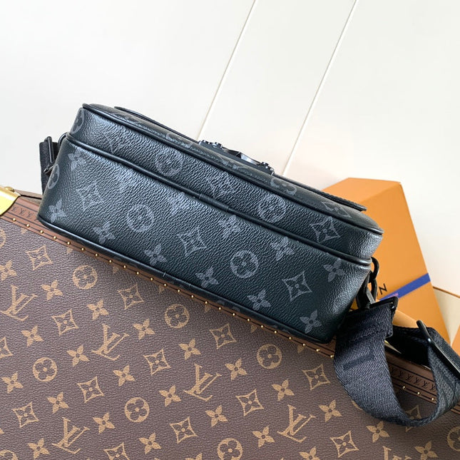 LV 26S S LOCK CROSSBODY BAG 22 IN CHARCOAL GRAY EMBOSSED TAURILLON LEATHER