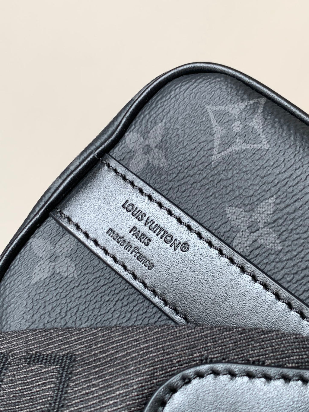 LV 25S KEEPALL 25 WITH SHOULDER STRAP IN BLACK AQUA COATED MONOGRAM ECLIPSE CANVAS AND CALFSKIN