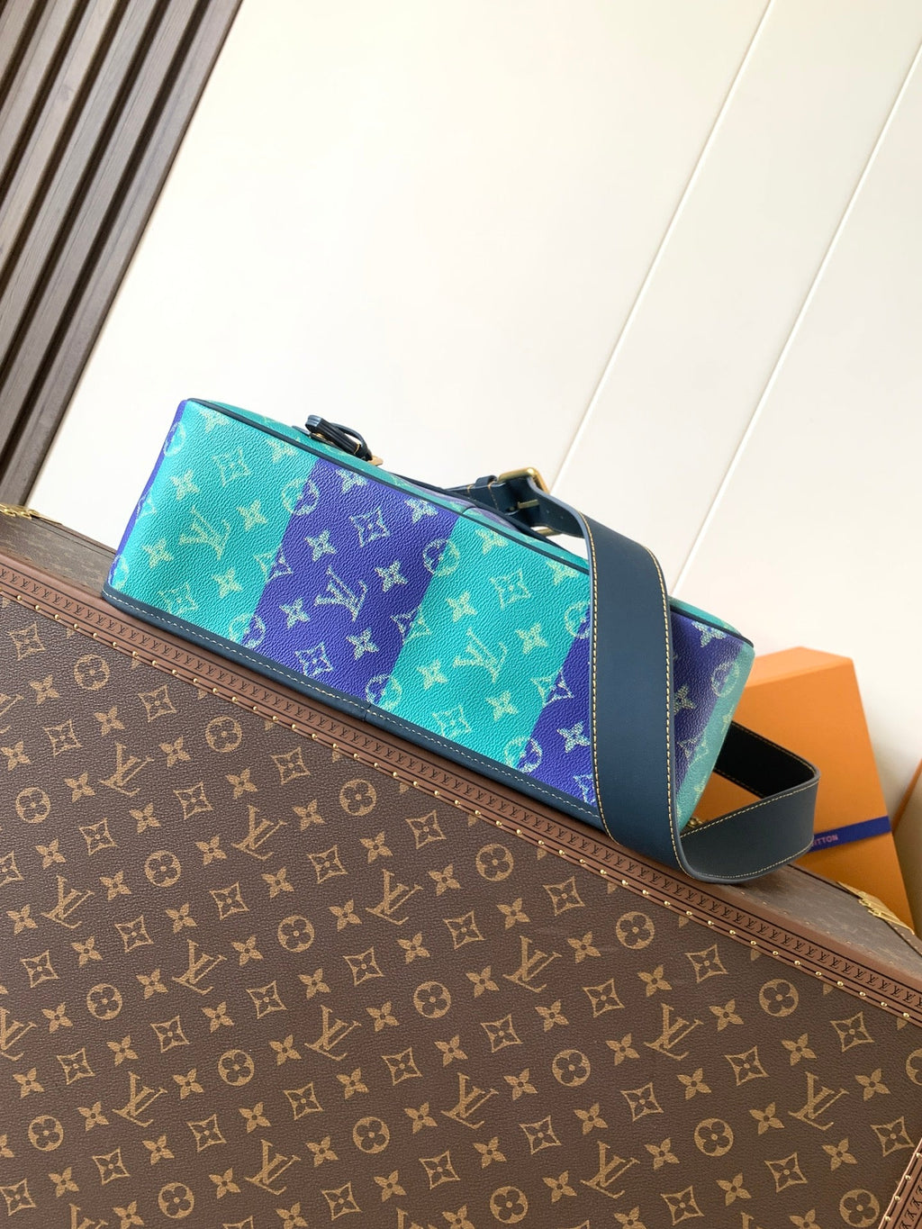LV 26S CROSSBODY BAG 35 IN BLUE WITH LIGHT BLUE ACCENTS COATED CANVAS