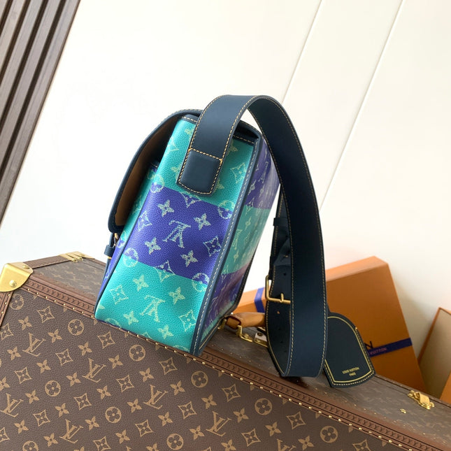 LV 26S CROSSBODY BAG 35 IN BLUE WITH LIGHT BLUE ACCENTS COATED CANVAS