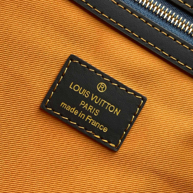 LV 26S KEEPALL 50 IN BLUE WITH LIGHT BLUE ACCENTS COATED CANVAS