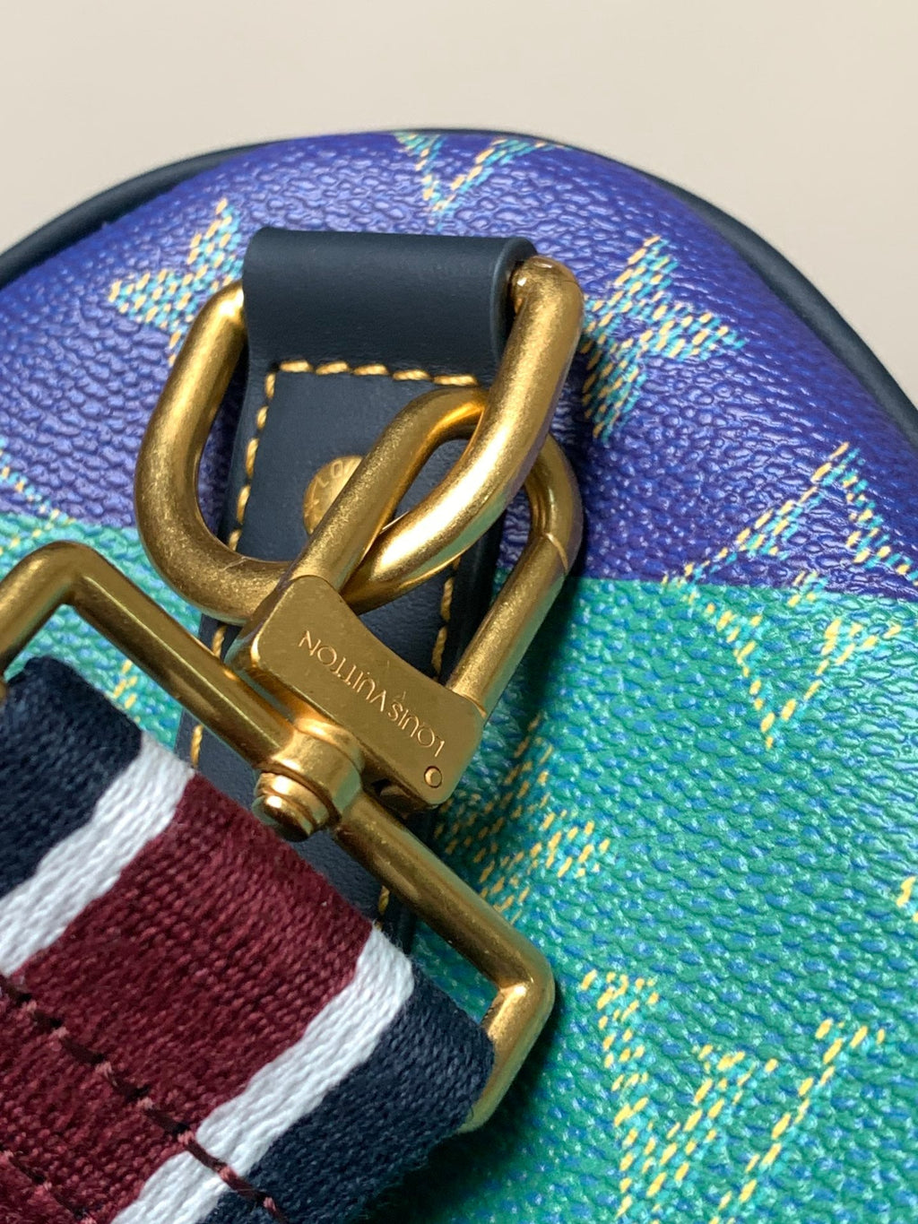 LV 26S KEEPALL 50 IN BLUE WITH LIGHT BLUE ACCENTS COATED CANVAS