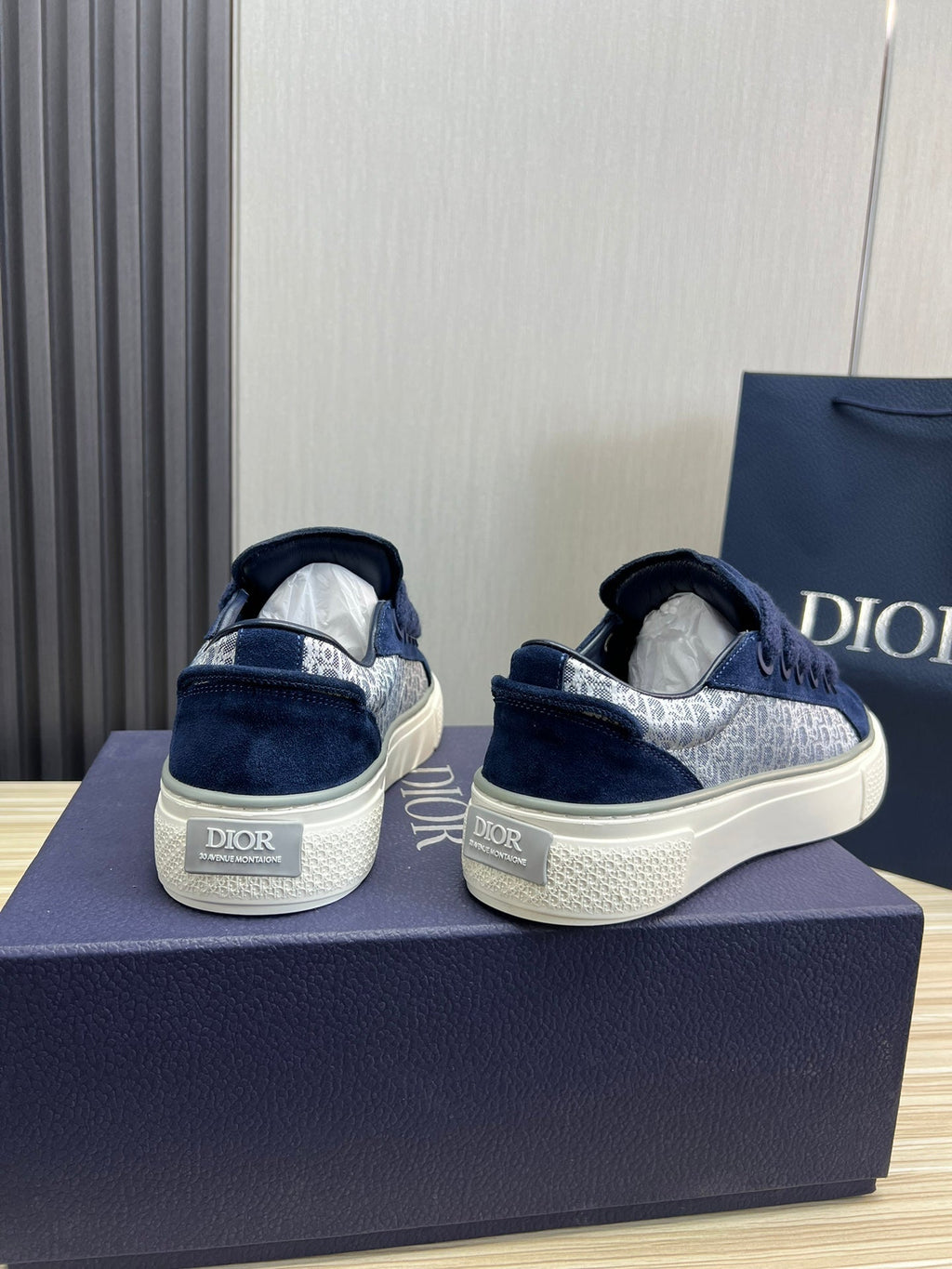 CD B33 SNEAKER NAVY SUEDE AND MONOGRAM FABRIC