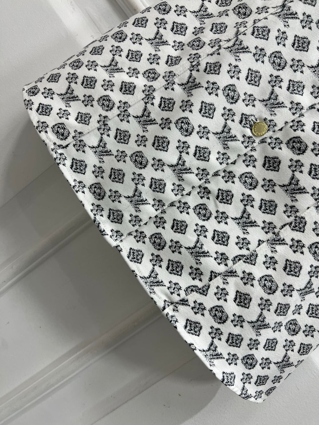 LV JACQUARD PATTERN ROUND NECK DENIM DRESS 274622