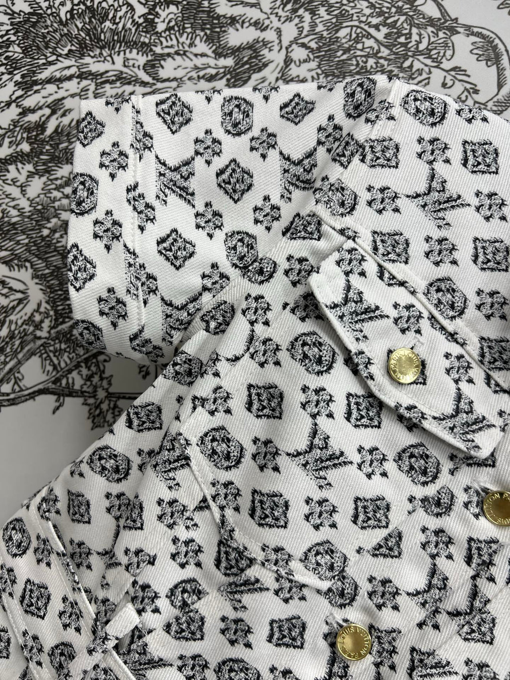 LV JACQUARD PATTERN ROUND NECK DENIM DRESS 274622