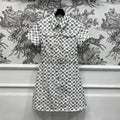 LV JACQUARD PATTERN ROUND NECK DENIM DRESS 274622