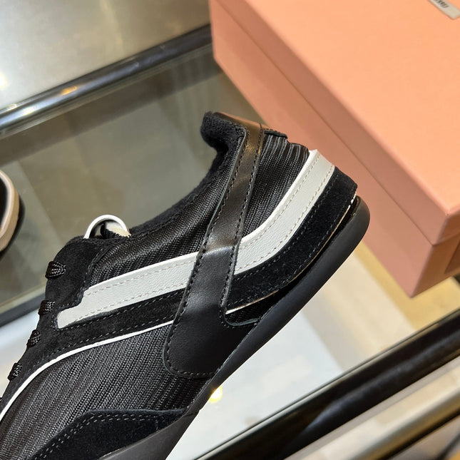 MIUMIU 26S SNEAKERS IN BLACK FABRIC AND SUEDE