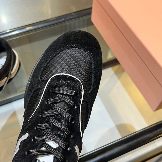 MIUMIU 26S SNEAKERS IN BLACK FABRIC AND SUEDE