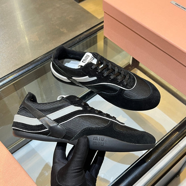 MIUMIU 26S SNEAKERS IN BLACK FABRIC AND SUEDE