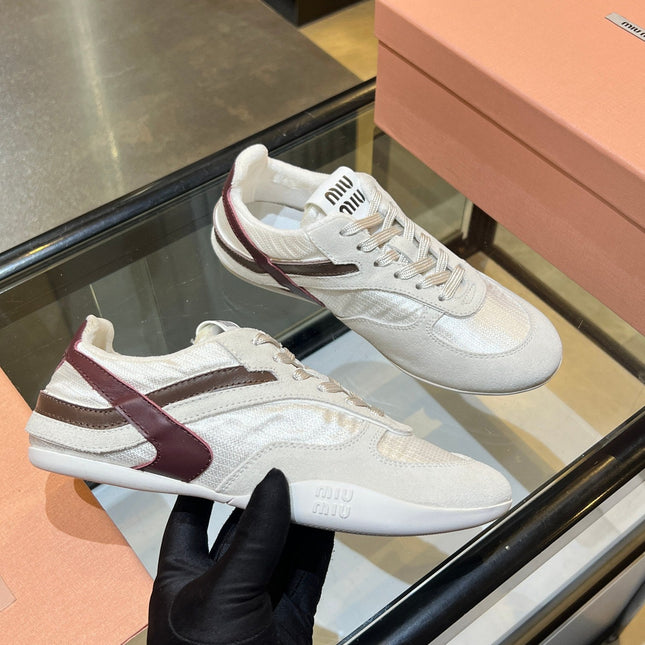 MIUMIU 26S SNEAKERS IN LIGHT BEIGE FABRIC AND SUEDE